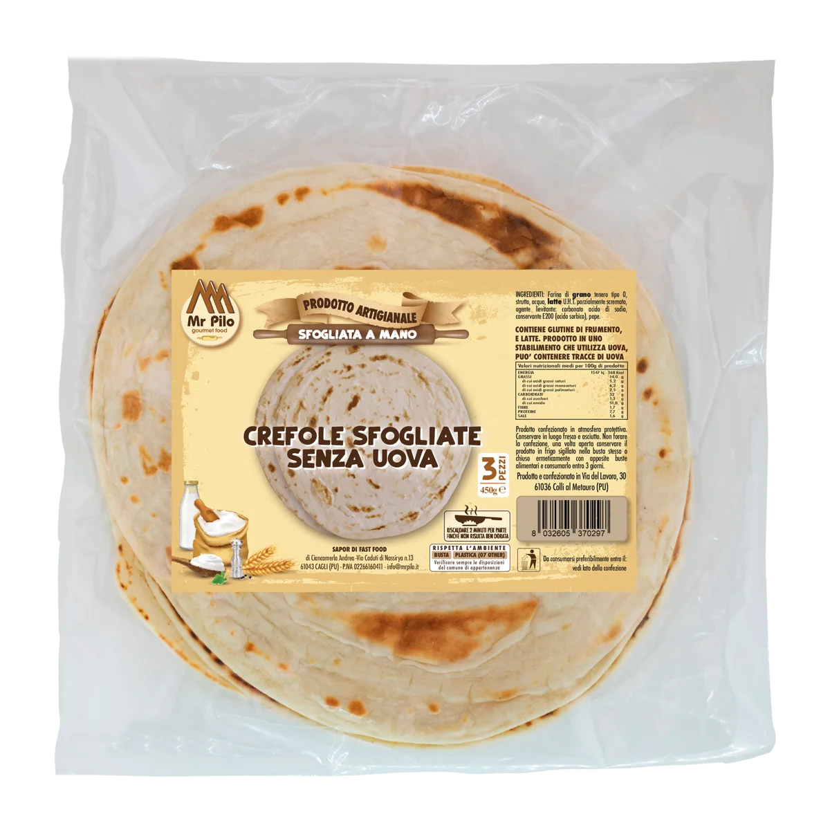 Crefole sfogliate senza uova conf. 3 pz. - ct. 15pz